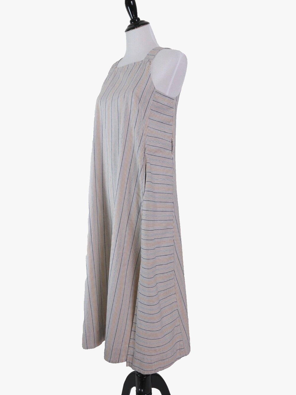 Storia Size M Cotton A-Line Midi Dress Square Neck Stripes